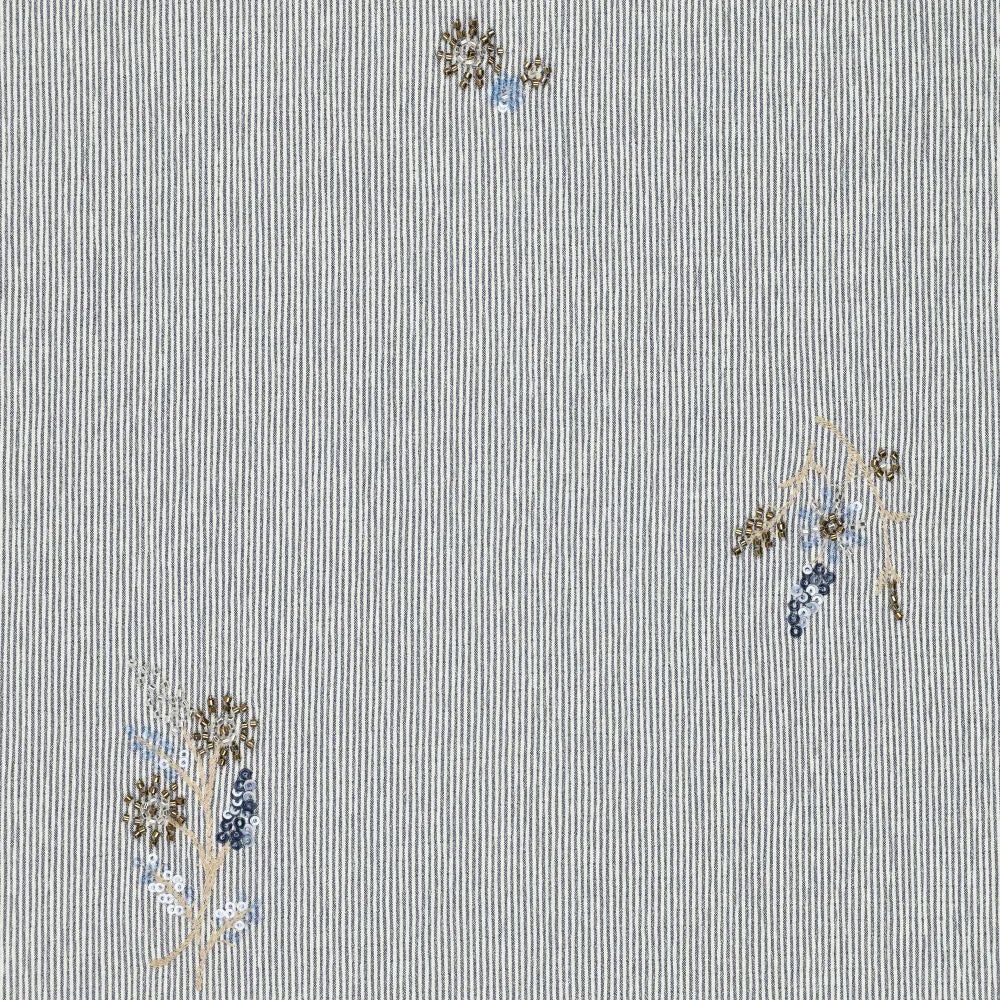 Elastaaniga särgikangas, sinine triibuline, tikitud helmestega 135 g/m²