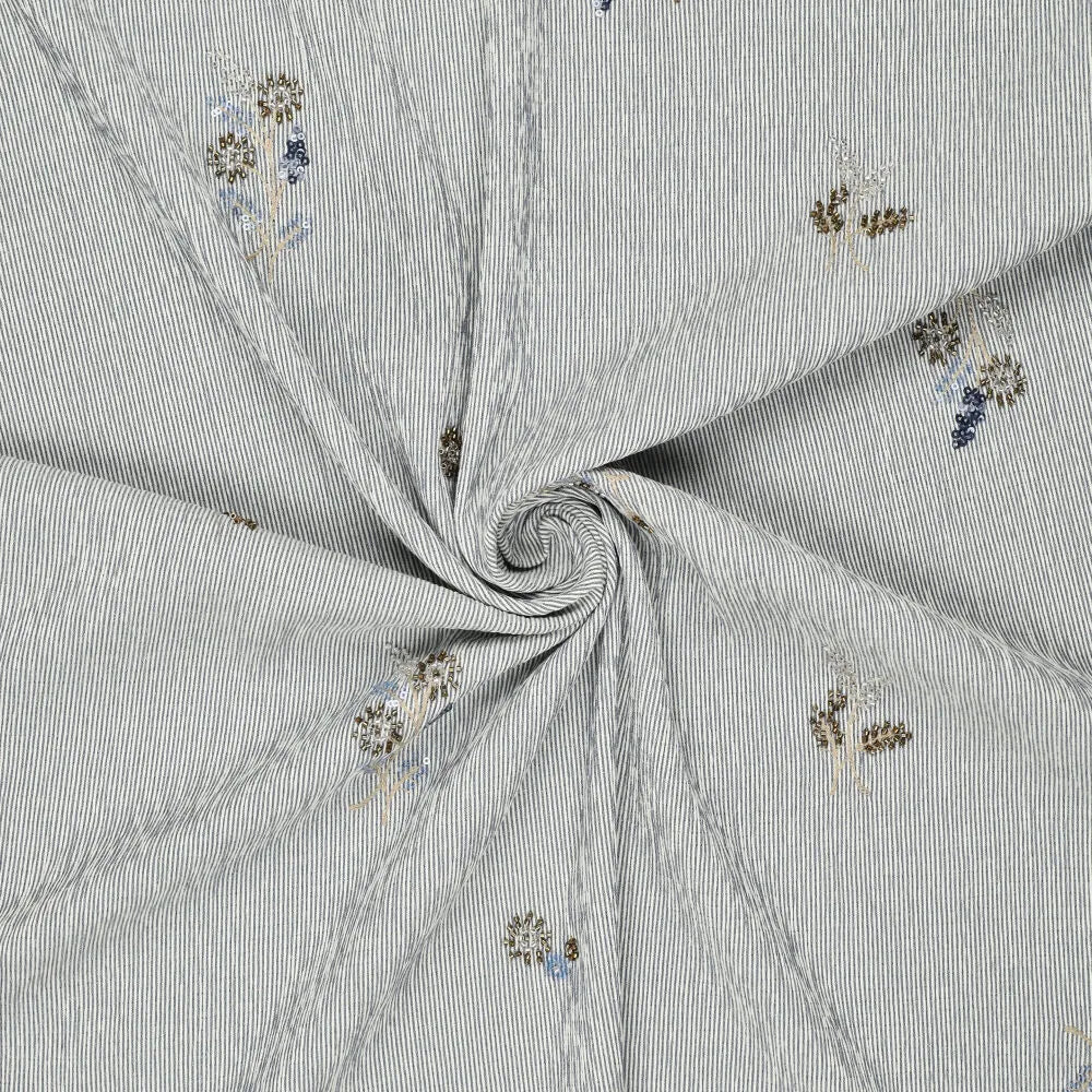 Elastaaniga särgikangas, sinine triibuline, tikitud helmestega 135 g/m²