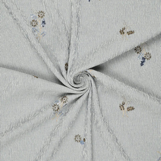 shirt fabric with elastane, blue striped with embroidered beads 135 g/m²