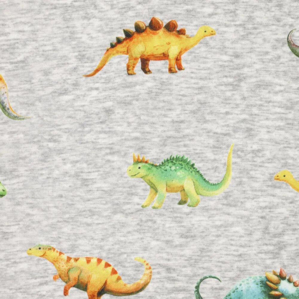 Kokvilnas siltināta trikotāža | Alpen fleece-dinozauri uz pelēka