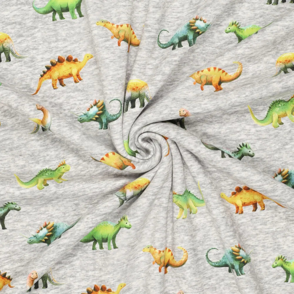 Kokvilnas siltināta trikotāža | Alpen fleece-dinozauri uz pelēka