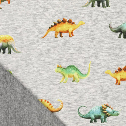Kokvilnas siltināta trikotāža | Alpen fleece-dinozauri uz pelēka