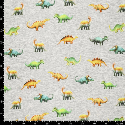 Kokvilnas siltināta trikotāža | Alpen fleece-dinozauri uz pelēka