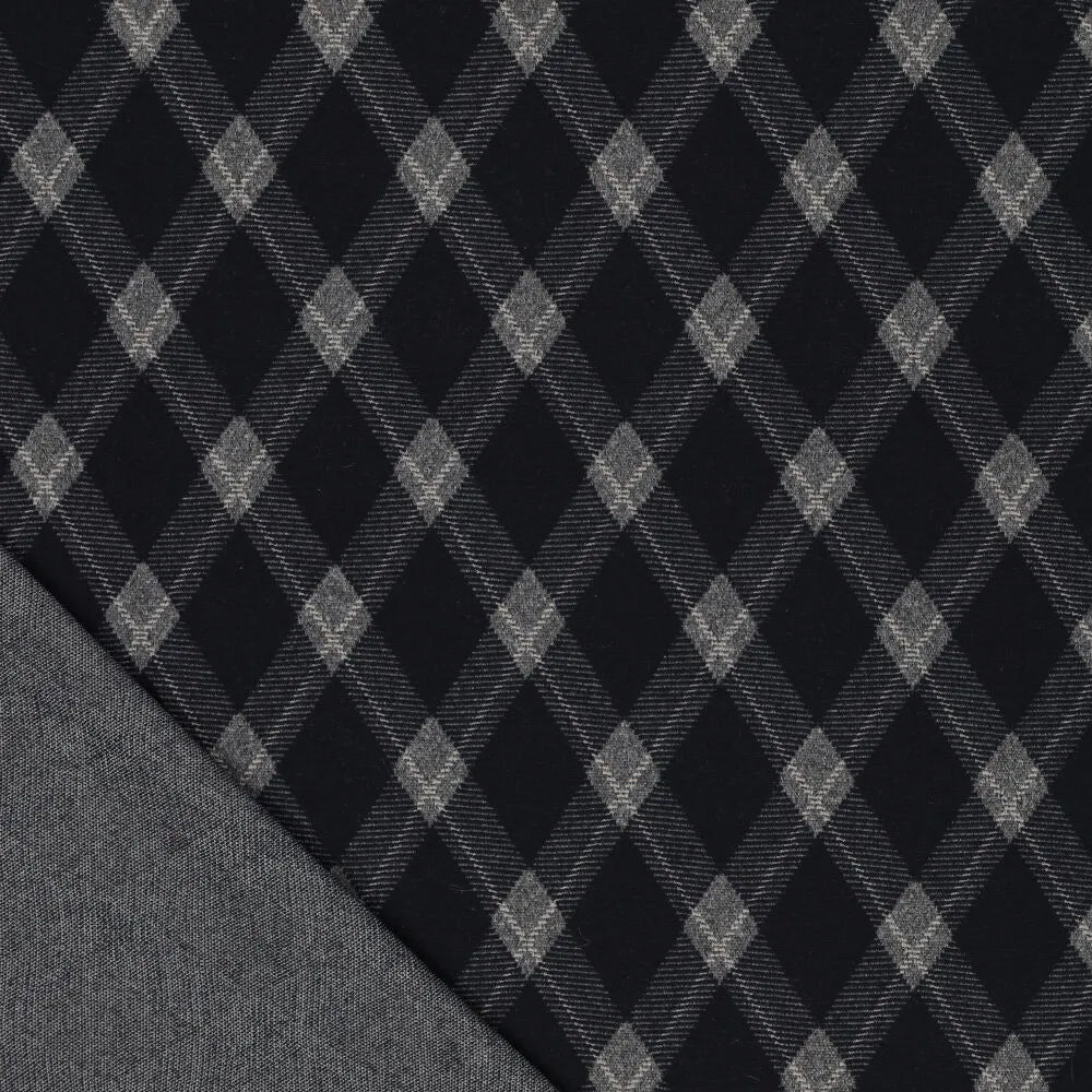Checked jacquard knit fabric with diamond pattern – dark blue