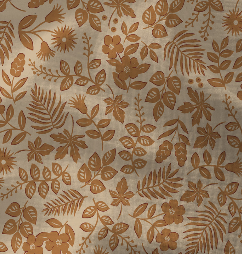 Muslīns-brūni ziedi uz bēša fona 130 g/m²