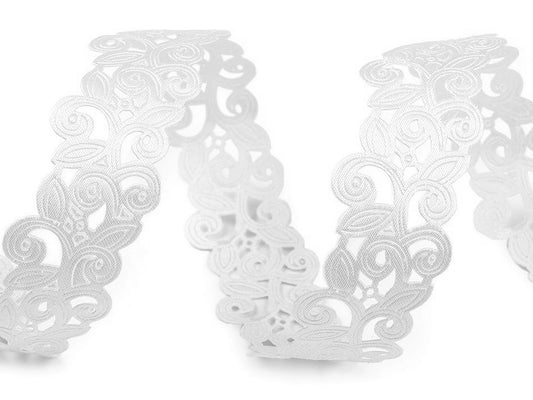 Satīna mežģīņu lente (laser-cut) | 22 mm balta