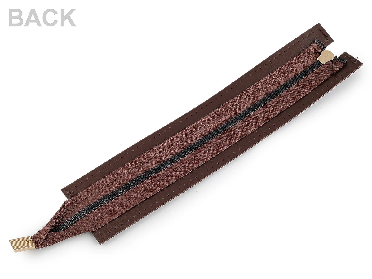 Bag zipper with faux leather trim – black