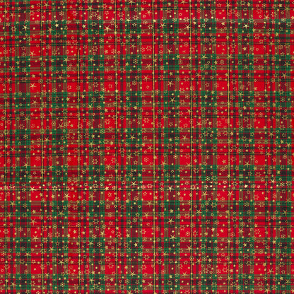 Premium 100% cotton fabric - red plaid with stars