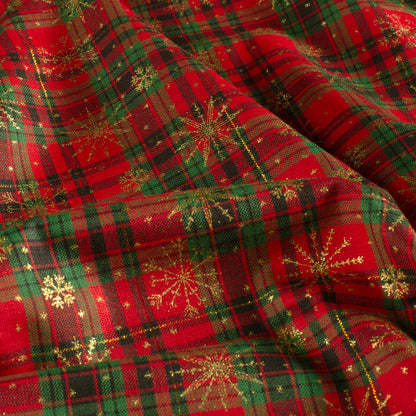 Premium 100% Cotton Fabric - Red Plaid with Snowflakes