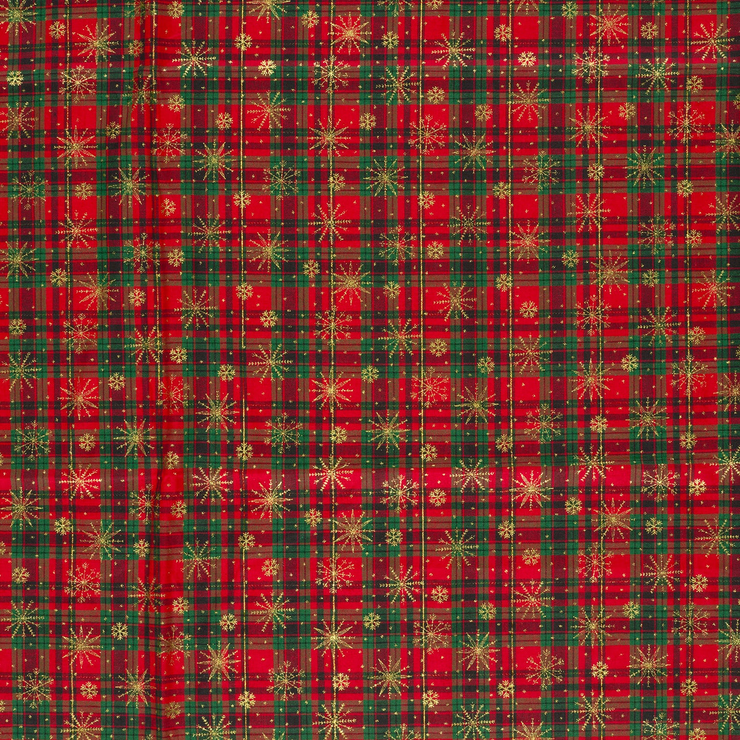 Premium 100% Cotton Fabric - Red Plaid with Snowflakes