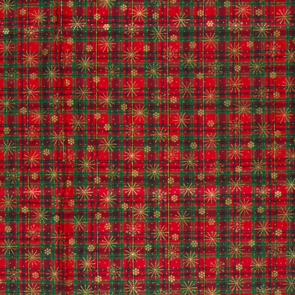 Premium 100% Cotton Fabric - Red Plaid with Snowflakes