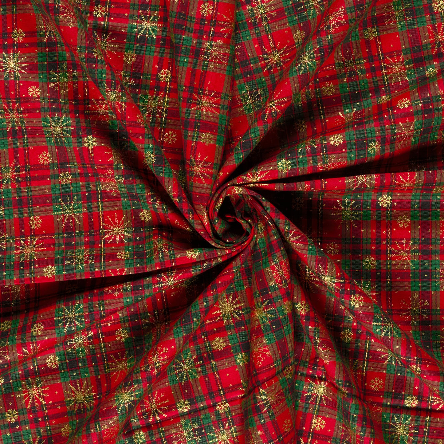Premium 100% Cotton Fabric - Red Plaid with Snowflakes