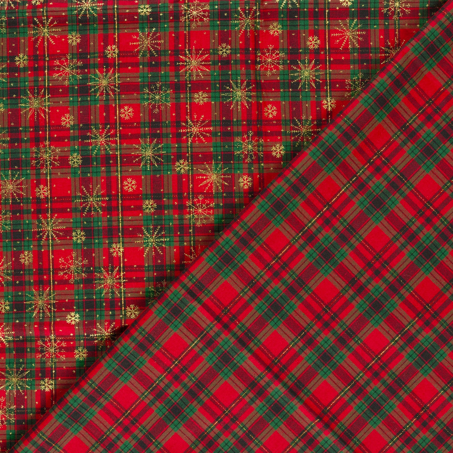 Premium 100% Cotton Fabric - Red Plaid with Snowflakes