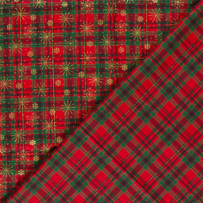 Premium 100% Cotton Fabric - Red Plaid with Snowflakes