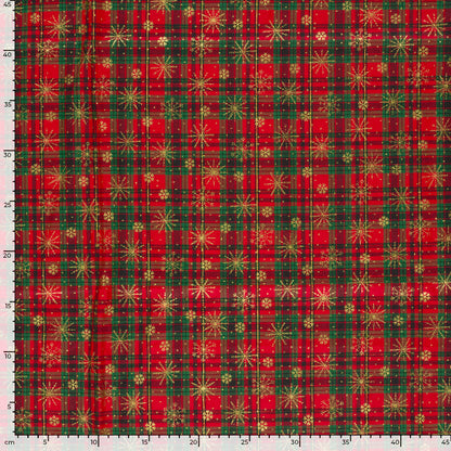 Premium 100% Cotton Fabric - Red Plaid with Snowflakes