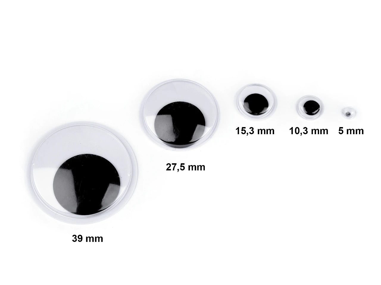 Rotaļlietu acis ar līmlenti 15.3; 27.5; 39 mm MIX 130 gab.