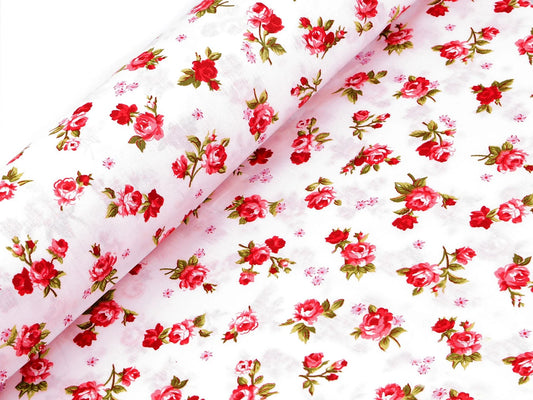 100% Baumwollstoff – rote Rosen 110 g/m²