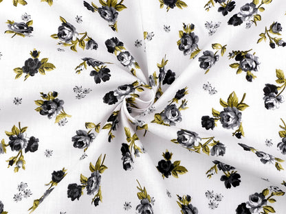 Tissu 100 % coton à petites roses noires 125 g/m²