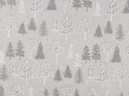 Christmas canvas fabric with glittering fir trees – light grey