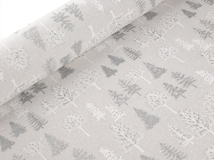 Christmas canvas fabric with glittering fir trees – light grey