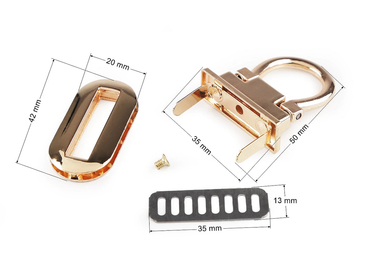 Metāla somas aizdare / slēdzene 20 × 42 mm – zelta krāsā