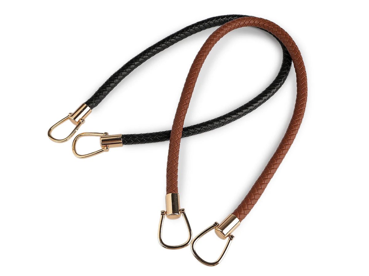 Braided faux leather bag handle – black/gold, 70 cm
