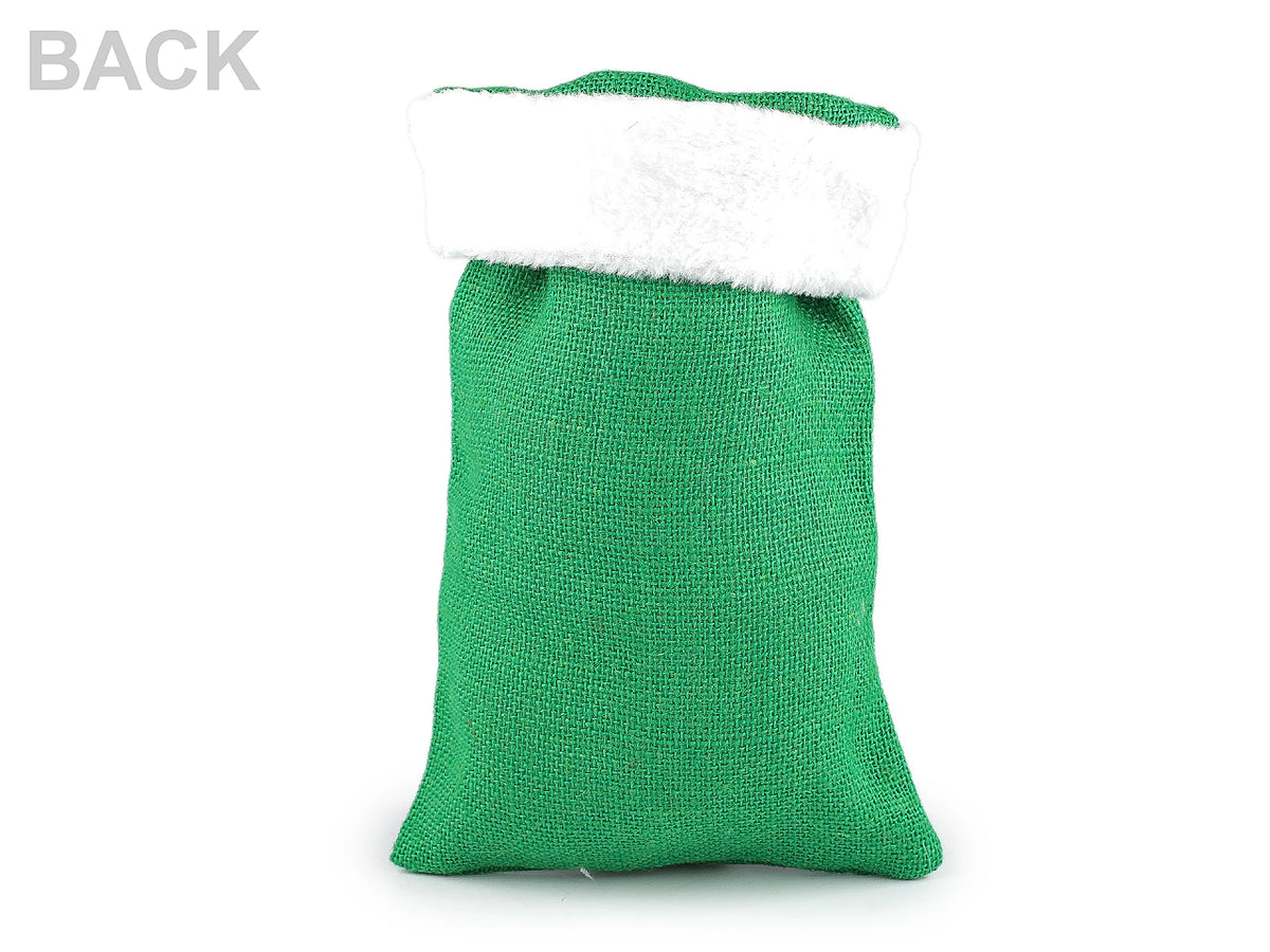 Ziemassvētku dāvanu maisiņš no džutas ar pūkainu apdari – 20 × 30 cm