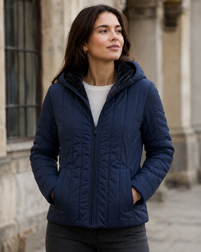 Quilted fabric with fleece lining - blue