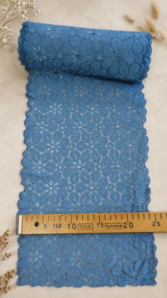 Elastīga mežģīne 24 cm- dūmakaini zila
