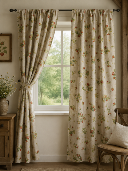 Canvas fabric, wild strawberries 200 g/m²