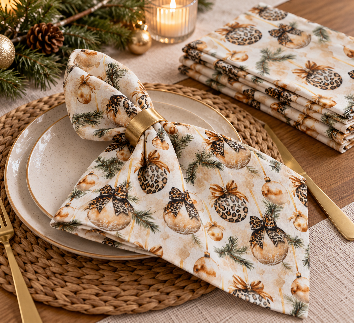 Premium 100% kokvilnas audums-Ziemassvētku leoparda dekori