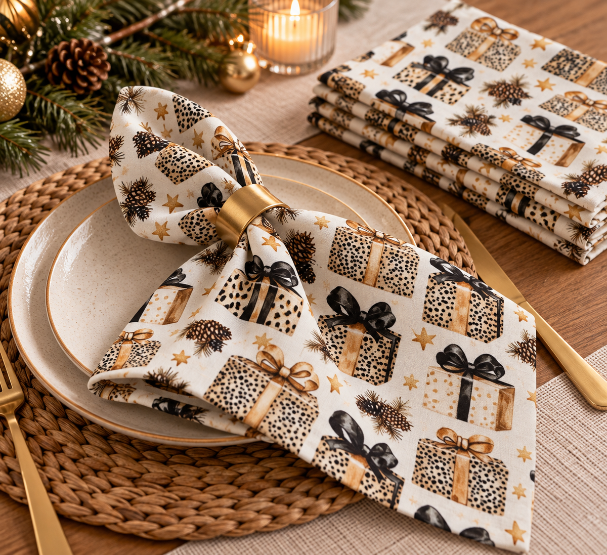 Premium 100% kokvilnas audums-Ziemassvētku leoparda dāvanas