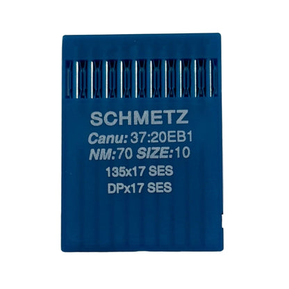 Attēls avec les aiguilles pour machines à coudre industrielles SCHMETZ DPX17 SES – pour la maille et les vêtements de sport (10 pcs) – disponible chez Charlotte Audumi