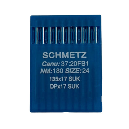 Image des aiguilles pour machines à coudre industrielles SCHMETZ DPX17 SUK – pour maille et jean (10 pcs) – disponibles chez Šarlotes audumi