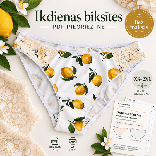 Attēls ar BEZMAKSAS sieviešu apakšbiksīšu piegrieztne PDF | XS–2XL – pieejams internetā Šarlotes audumi