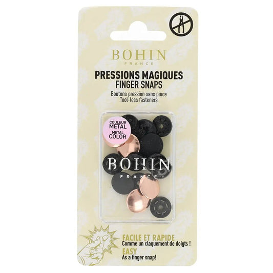 Attēls ar BOHIN Magic spiedpogas bez knaiblēm 14 mm – Rose Gold, 4 gab. – pieejams internetā Šarlotes audumi