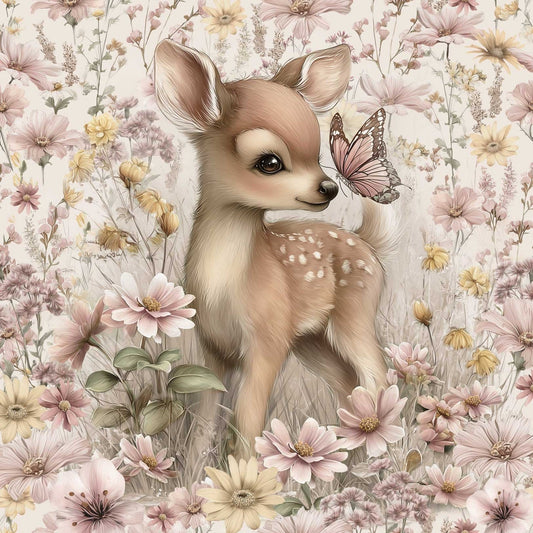 Attēls ar Cilpiņtrikotāžas panelis 40x50 cm - Bembijs ziedu pļavā 250 g/m² – pieejams Šarlotes audumi