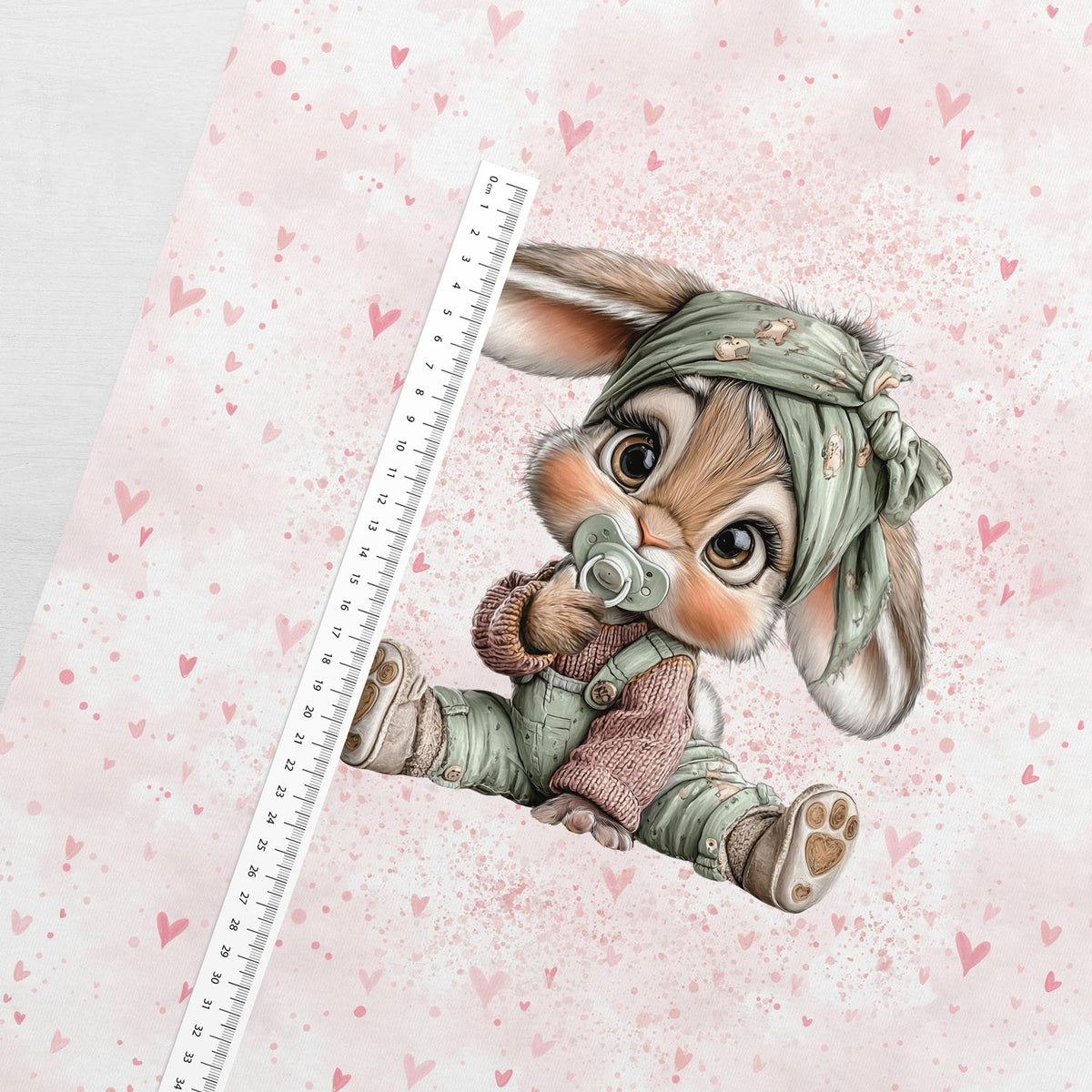 Image with loop knit panel - little bunny with pacifier, Design-19 – available online at Charlotte's Fabrics
