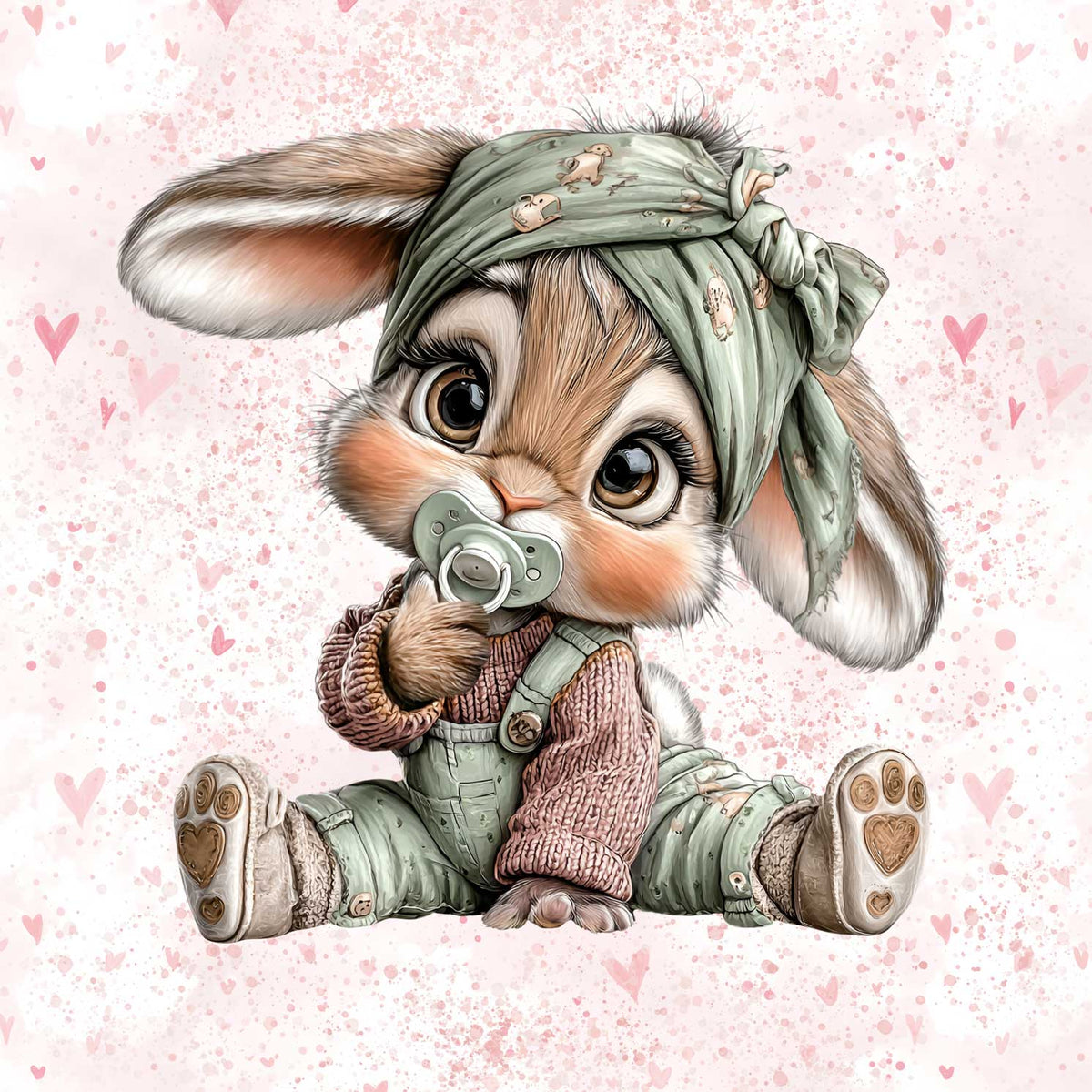Image with loop knit panel - little bunny with pacifier, Design-19 – available online at Charlotte's Fabrics