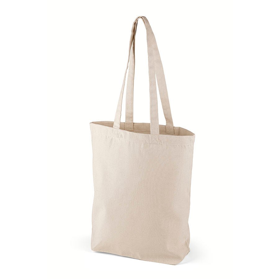 Attēls ar Dabīgas kokvilnas auduma maisiņš ar garajiem rokturiem 38 x 42 + 10 cm 220 g/m² – pieejams Šarlotes audumi