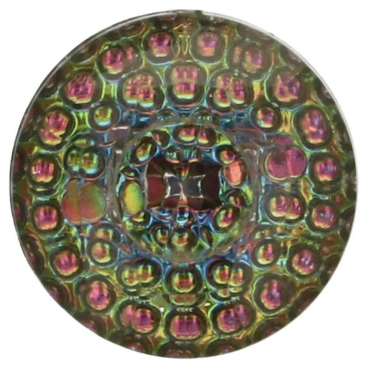 Image of a decorative button with a multicolored faceted mosaic pattern, 16 mm – available online at Charlotte's Fabrics