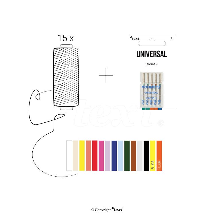 Diegu komplekts 15 krāsās+ Universālās šujmašīnas adatas