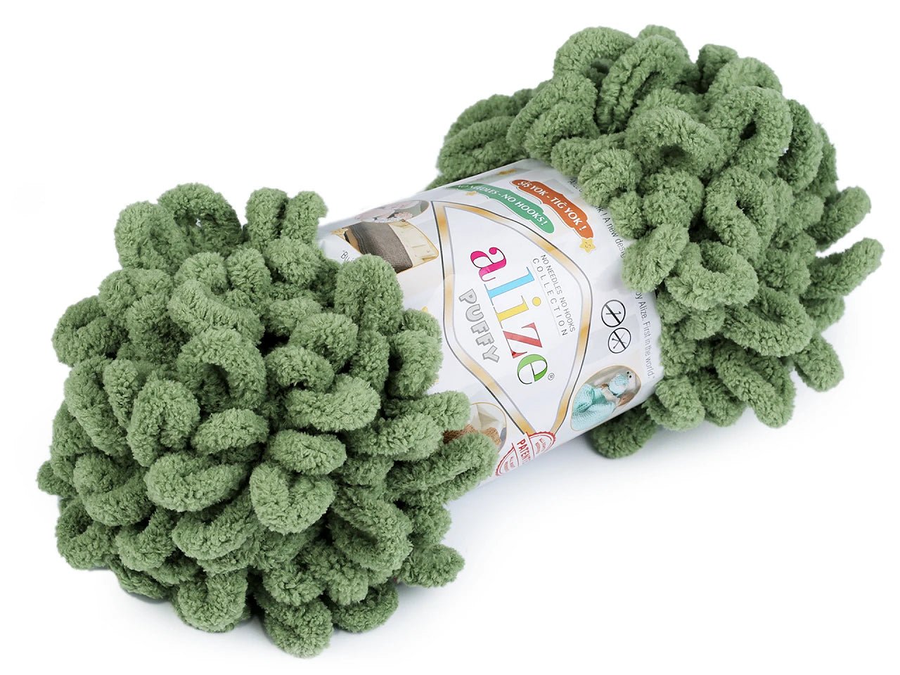 Dzija Yarn Alize Puffy - dūmakaini zaļa 9 m 100g #485