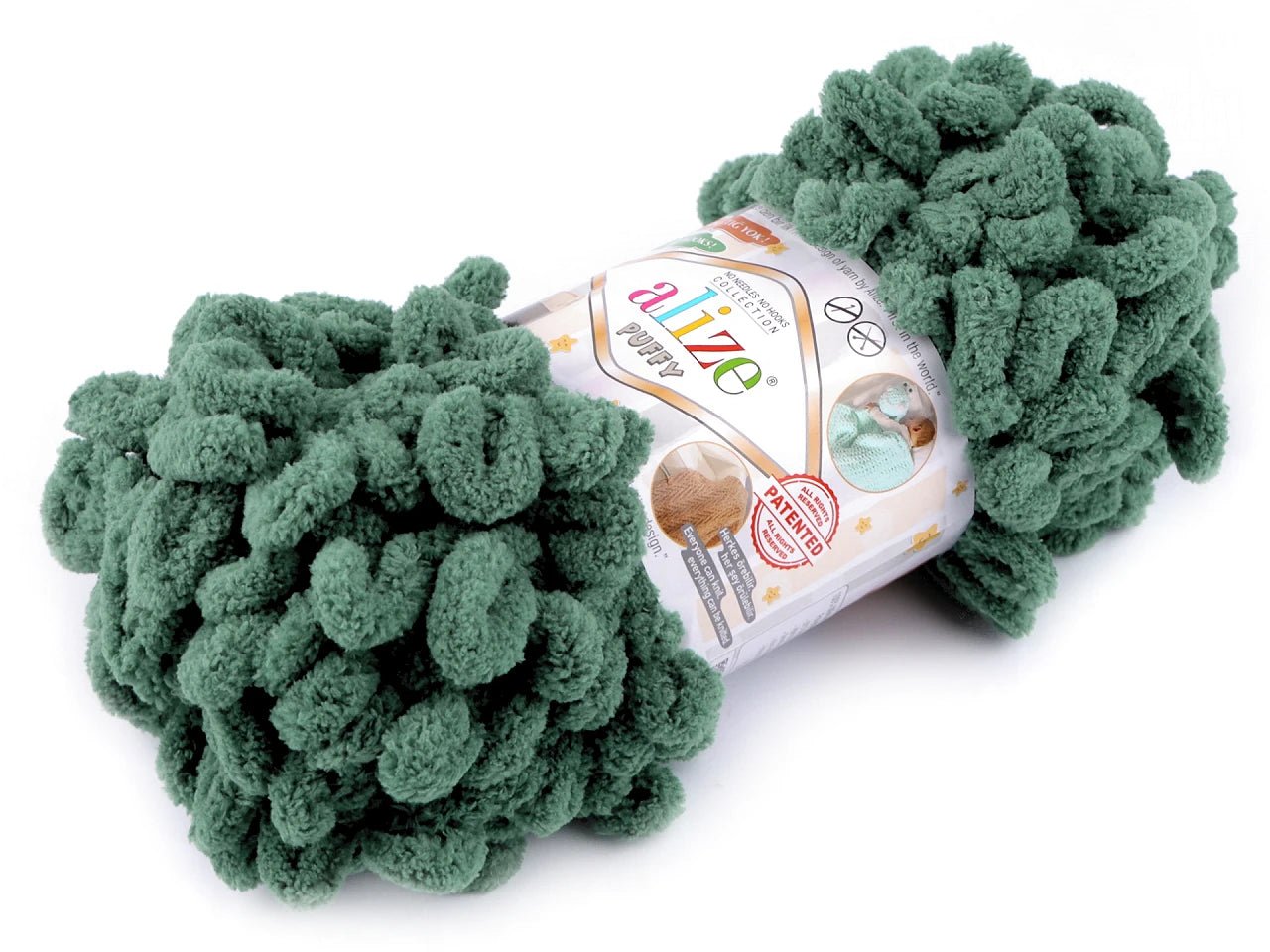 Dzija Yarn Alize Puffy - tumši zaļa 9 m 100g #532