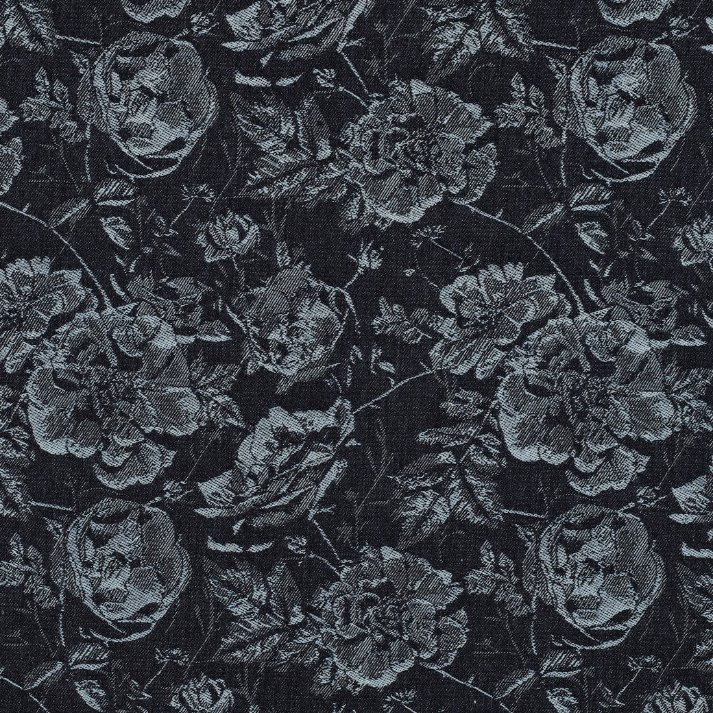 Attēls ar Džinsa žakarda audums ar ziedu rakstu – Flowers (Jeans) 350 g/m² – pieejams Šarlotes audumi