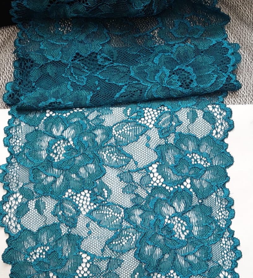 Image of elastic lace 18 cm - petrol green – available at Šarlotes audumi