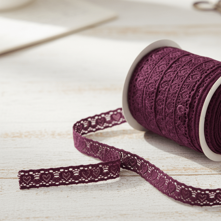 Attēls ar Elastīgā poliamīda mežģīne - 2.5 cm purpura – pieejams Šarlotes audumi