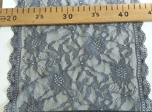 Image of delicate stretch lace 24 cm – dark grey, available online at Šarlotes audumi