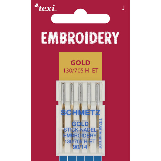 Šujmašīnu adatas izšūšanai SCHMETZ EMBROIDERY GOLD NEEDLES-Nr.90 (5gab.)