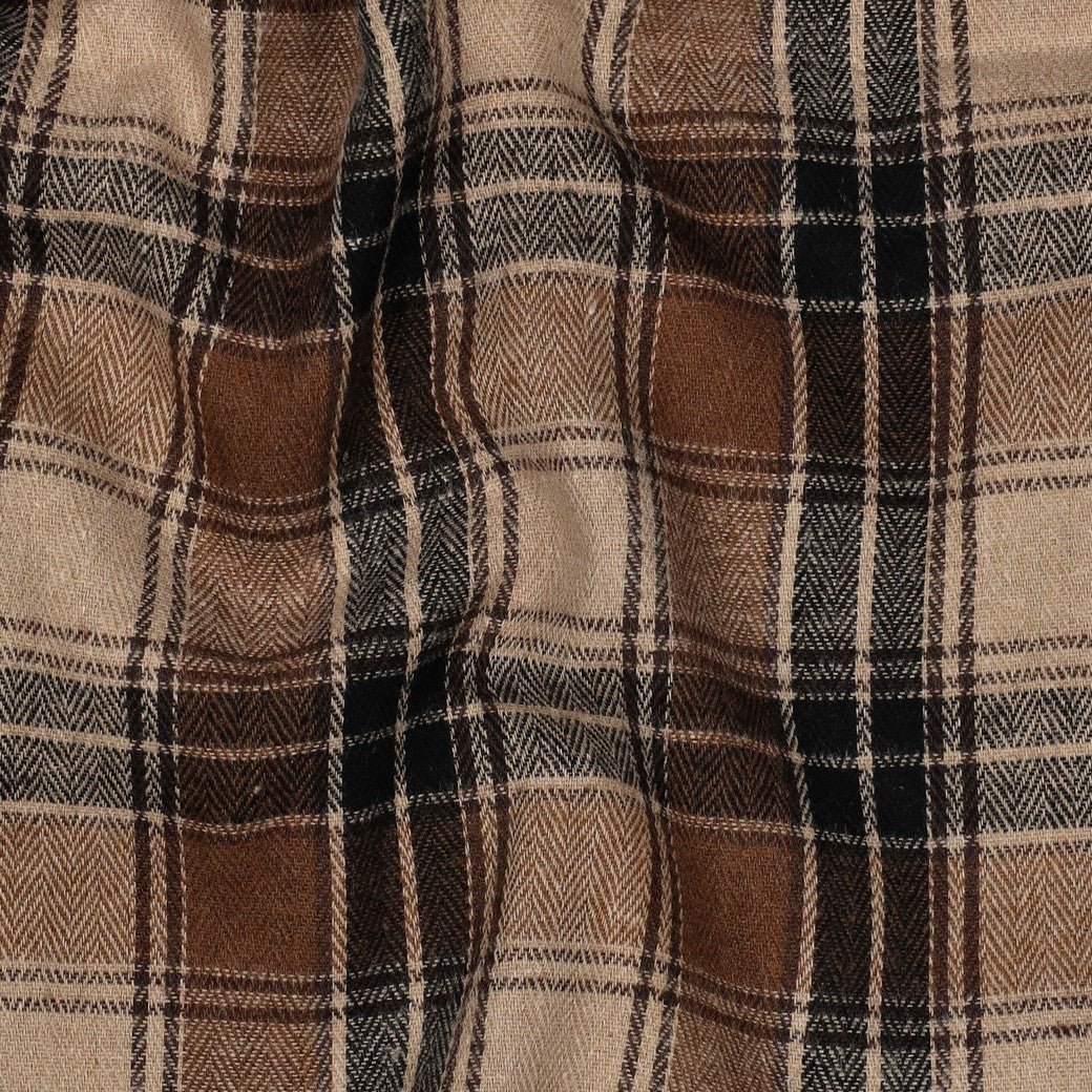 Image of brown plaid flannel – available online at Charlotte Fabrics